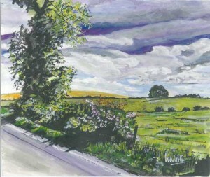 Pink Hawthorn on the Road to Dromore 22x18cm 8.5"x7" Print £25 Original Painting £150